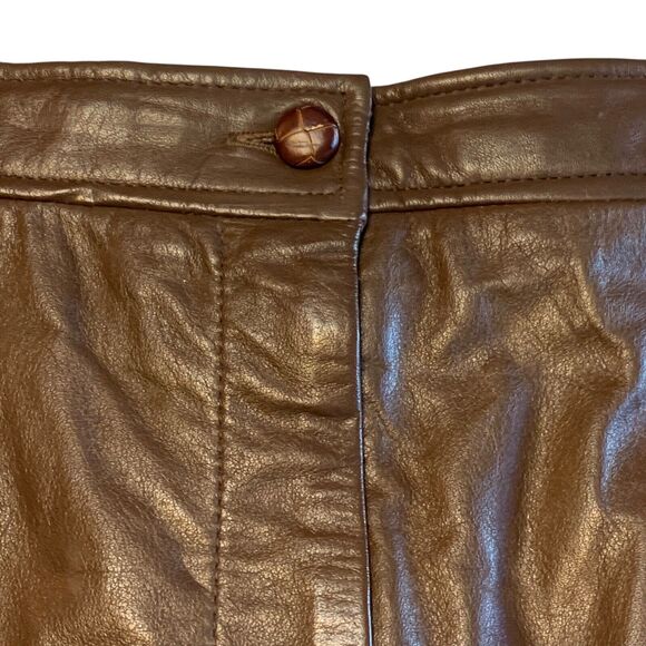 Vintage 80s Brown Leather Skirt Size 8 Zip Up Pockets Straight Lined Knee Length - Picture 3 of 9